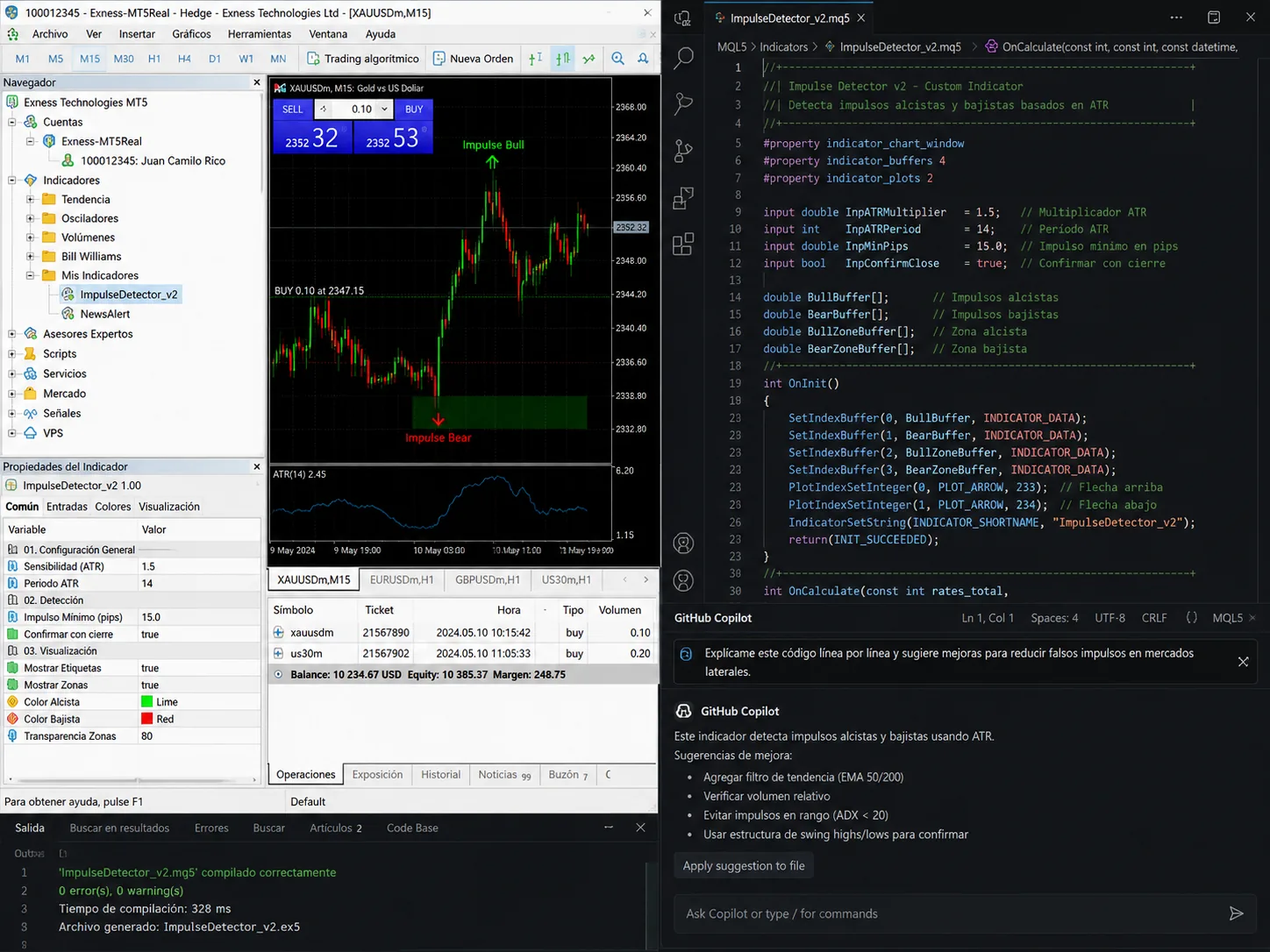 MT5 junto a editor MQL5 con sugerencias de IA